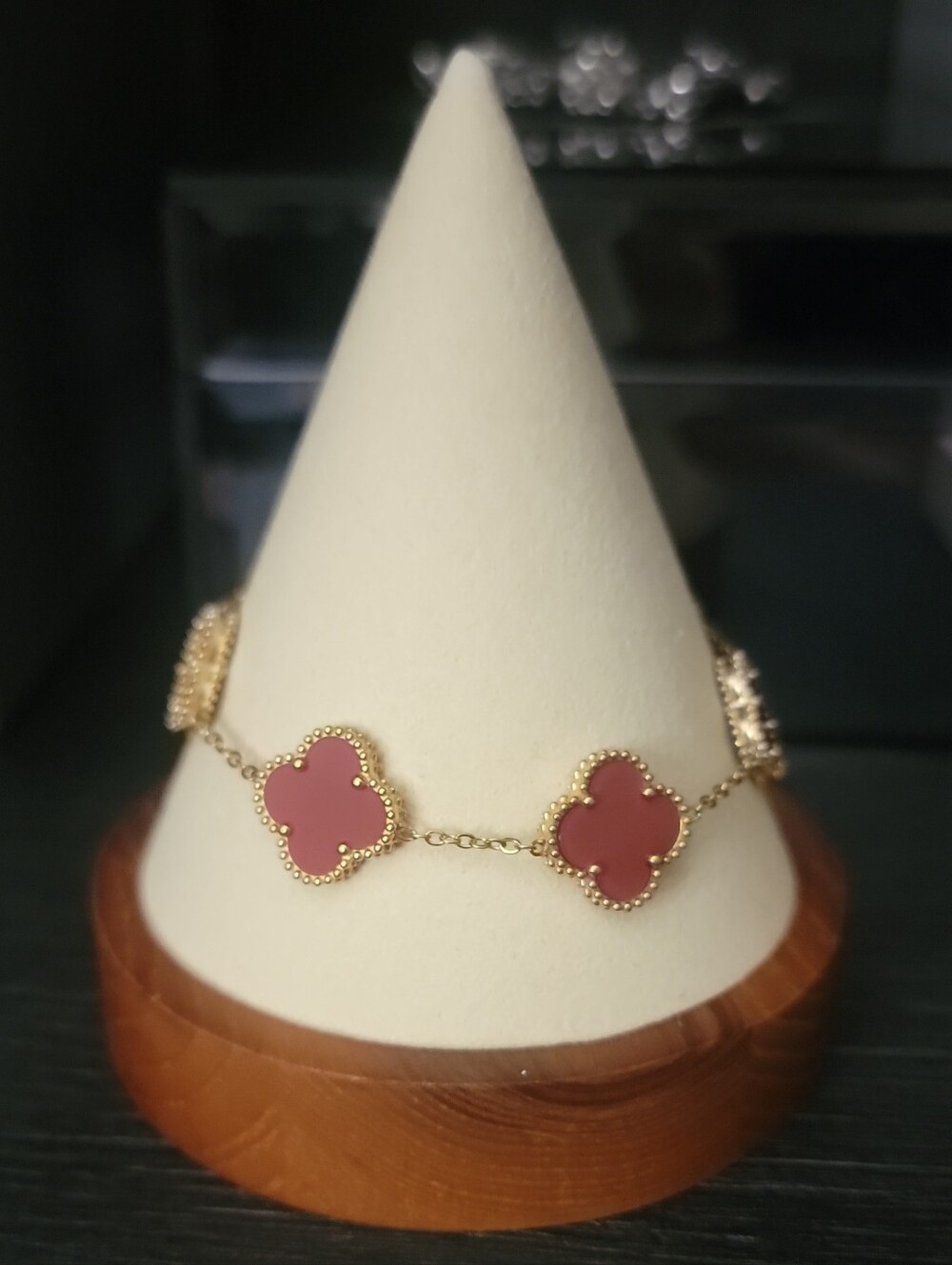 Gold Bracelet Red Clover Motifs